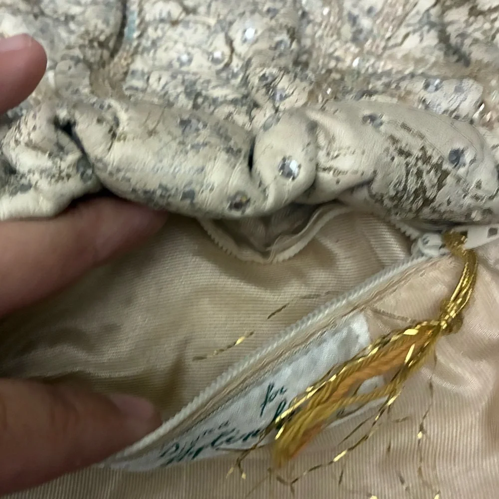 Vintage Rita Diana Elegant for Mylinka CreamWith Crystals Cinch Leather Bag